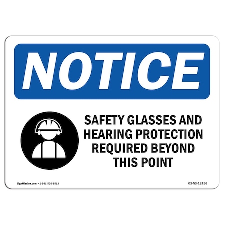 Signmission OSHA Sign, Glasses & Hearing Protection, 5in X 3.5in, 5" W, 3.5" H, Landscape, OS-NS-D-35-L-18156 OS-NS-D-35-L-18156